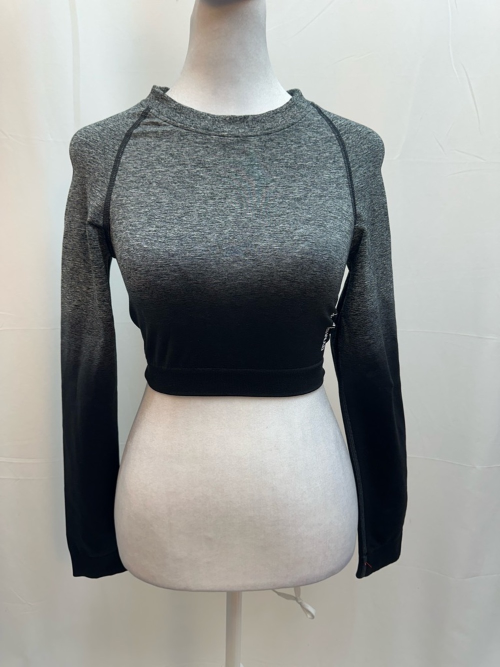 Cropped Ombre Long-Sleeve Active Top - Gray/Black